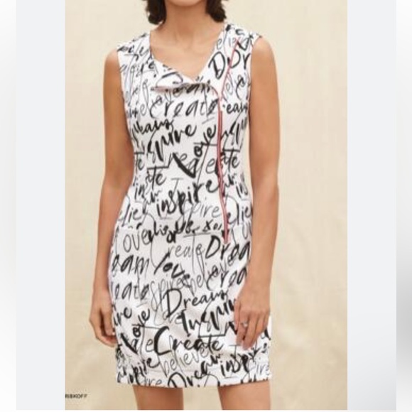 Joseph Ribkoff Sleeveless Stretch Graphics Sheath Dress plus Sz 22 White Black - Picture 6 of 6